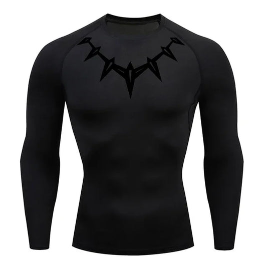 Long Sleeve Black Panther Compression Shirt - Black / Black