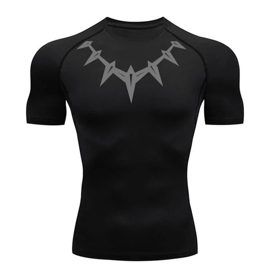 Short Sleeve Black Panther Compression Shirt |  Gray / Black