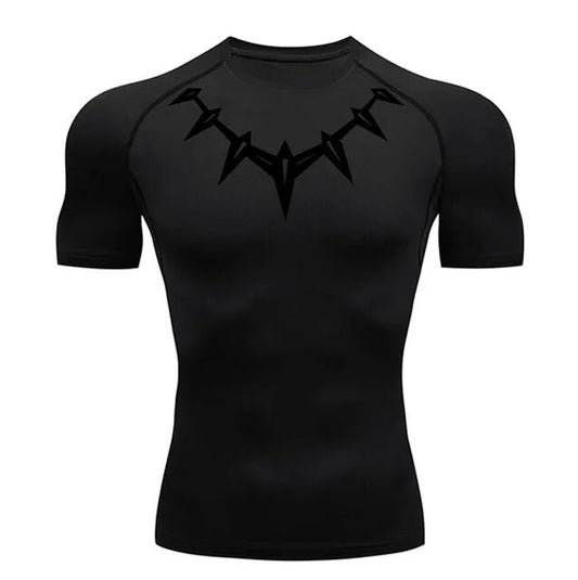 Short Sleeve Black Panther Compression Shirt |  Black / Black