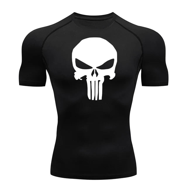 Short Sleeve Punisher Compression Shirt White Black