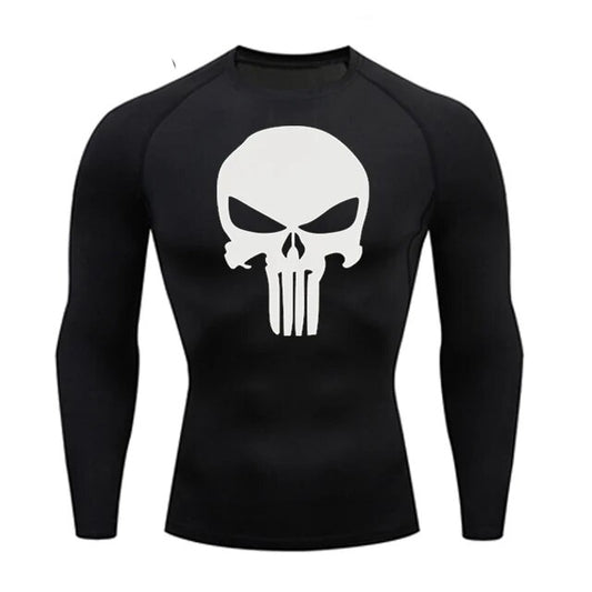 Long Sleeve Punisher Compression Shirt - White / Black