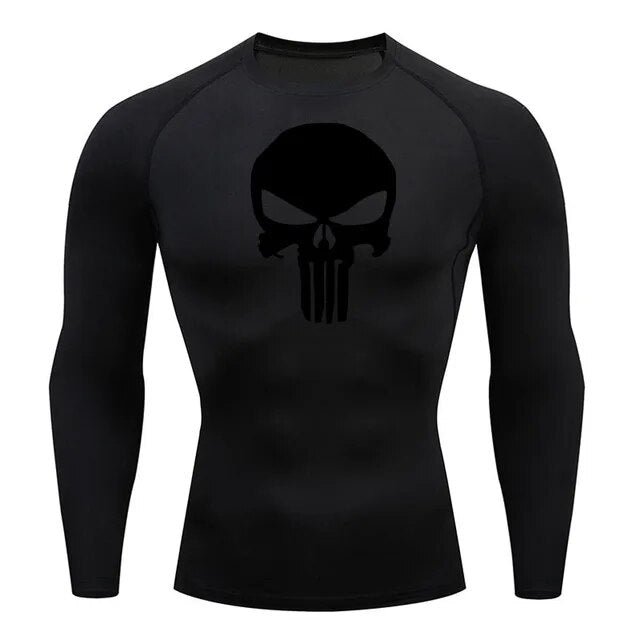 Long Sleeve Punisher Compression Shirt - Black / Black