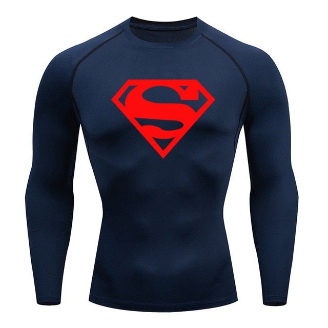 Long Sleeve Superman Compression Shirt - Red / Navy Blue - GOTHAM'S LEGACY