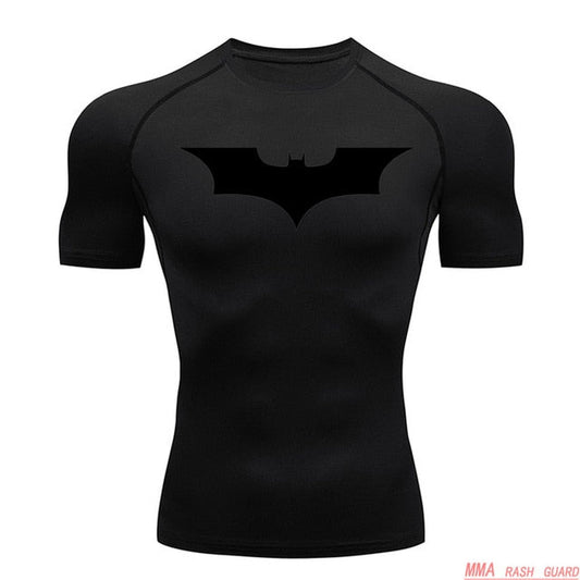 Short Sleeve Batman Compression Shirt | Black / Black - GOTHAM'S LEGACY