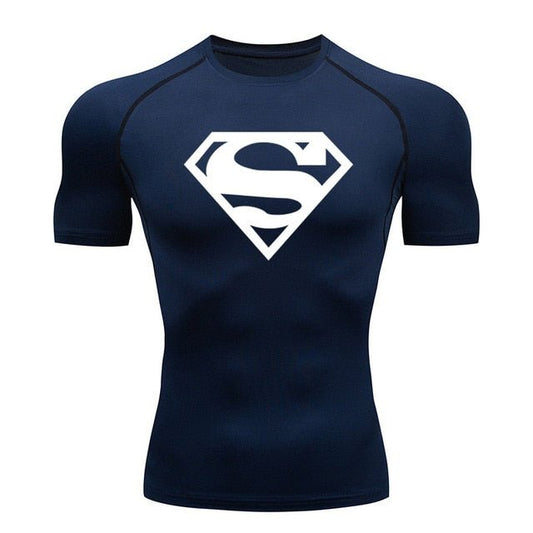 Short Sleeve Superman Compression Shirt | White / Navy Blue - GOTHAM'S LEGACY
