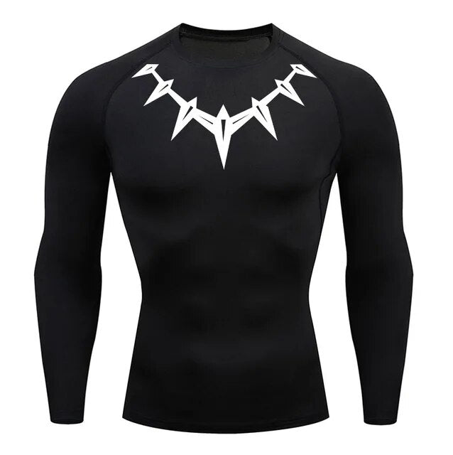 Long Sleeve Black Panther Compression Shirt - White / Black