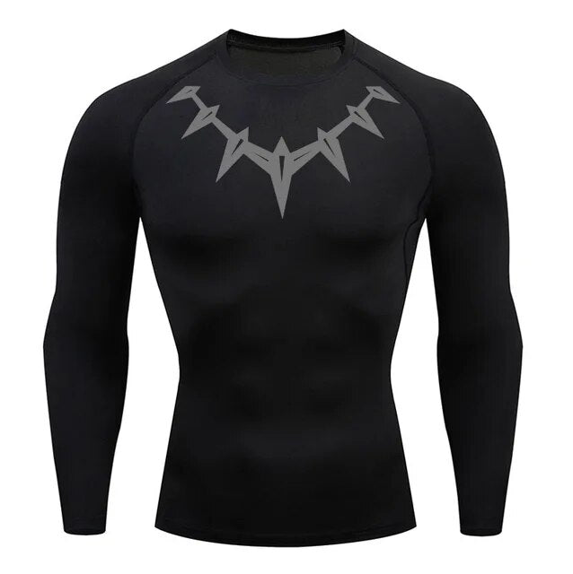 Long Sleeve Black Panther Compression Shirt - Gray / Black