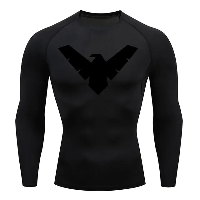 Long Sleeve Nightwing Compression Shirt - Black / Black