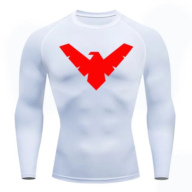 Long Sleeve Nightwing Compression Shirt - Red / White