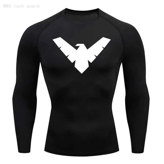 Long Sleeve Nightwing Compression Shirt - White / Black