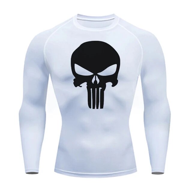 Long Sleeve Punisher Compression Shirt - Black / White