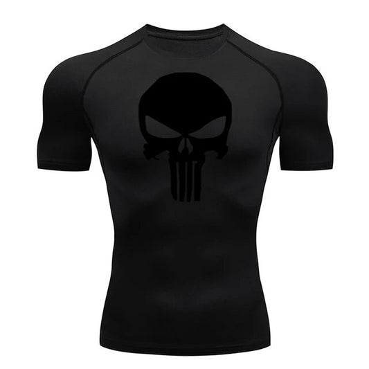 Black Compression shirt for men, short sleeves, spider chest gym t-shirt