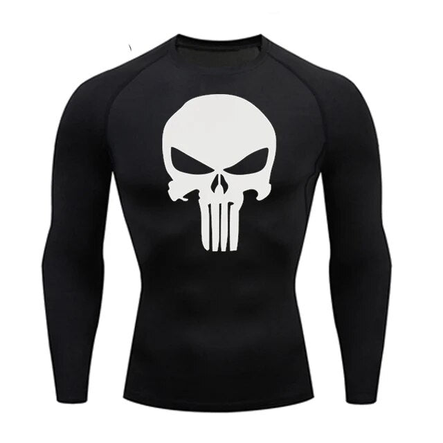 Long Sleeve Punisher Compression Shirt - White / Black