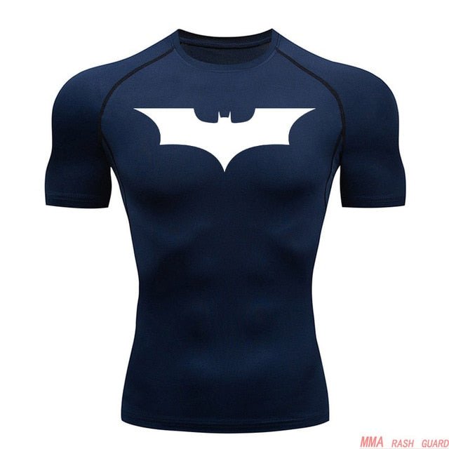 Short Sleeve Batman Compression Shirt | White / Navy Blue - GOTHAM'S LEGACY